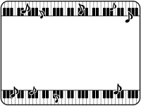 上下の鍵盤と音符の白黒フレーム飾り枠イラスト