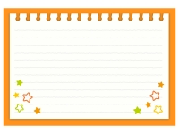 お星さま柄のオレンジ色のノートのフレーム飾り枠イラスト