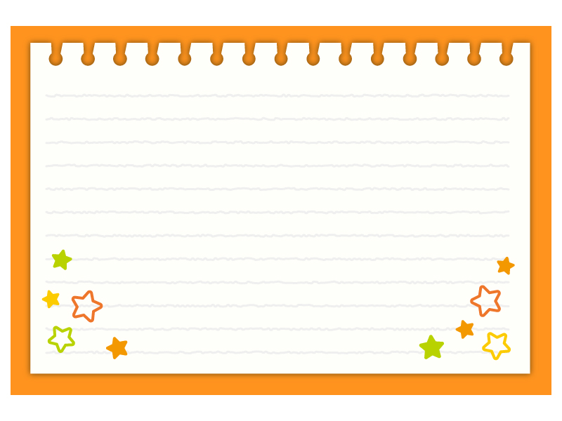 お星さま柄のオレンジ色のノートのフレーム飾り枠イラスト 無料イラスト かわいいフリー素材集 フレームぽけっと