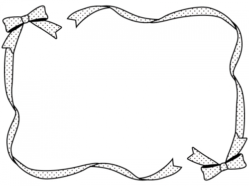 水玉模様のリボンの白黒フレーム飾り枠イラスト