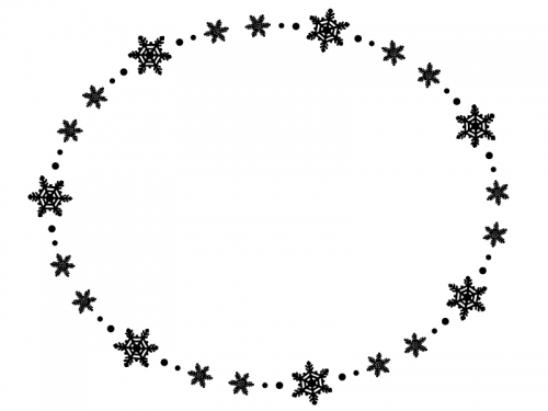 雪の結晶の白黒楕円フレーム飾り枠イラスト