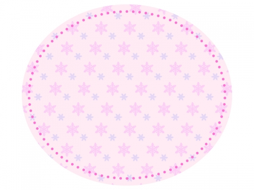 雪の結晶模様のピンク色楕円フレーム飾り枠イラスト