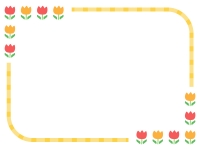 赤とオレンジのチューリップの黄色線フレーム飾り枠イラスト