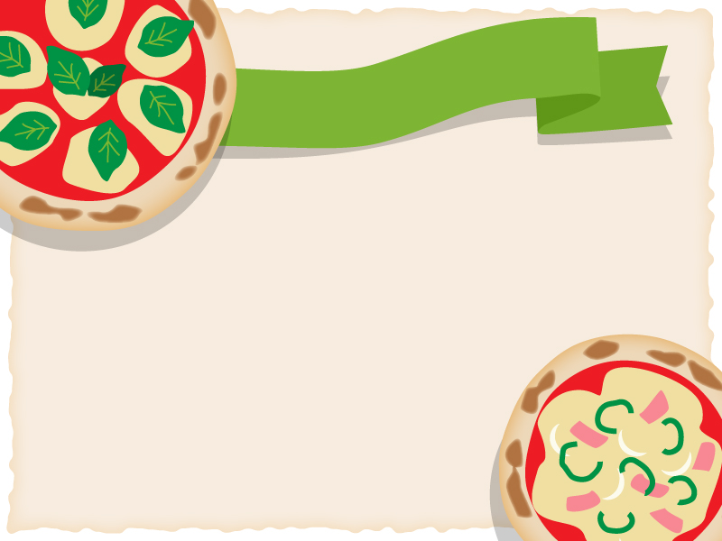 ピザと緑色のリボンのフレーム飾り枠イラスト 無料イラスト かわいいフリー素材集 フレームぽけっと