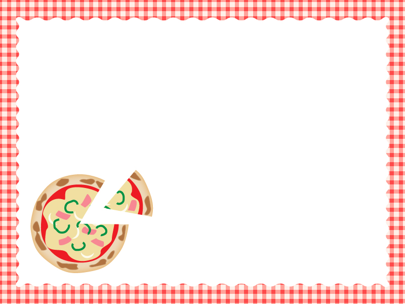 ピザと赤いチェック柄のフレーム飾り枠イラスト 無料イラスト かわいいフリー素材集 フレームぽけっと