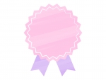 水彩風リボンバッジ（ピンク×紫）フレーム飾り枠イラスト