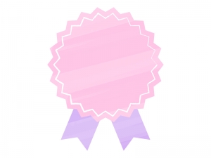 水彩風リボンバッジ（ピンク×紫）フレーム飾り枠イラスト