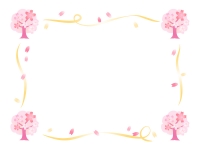 桜の木と黄色いリボンの囲みフレーム飾り枠イラスト