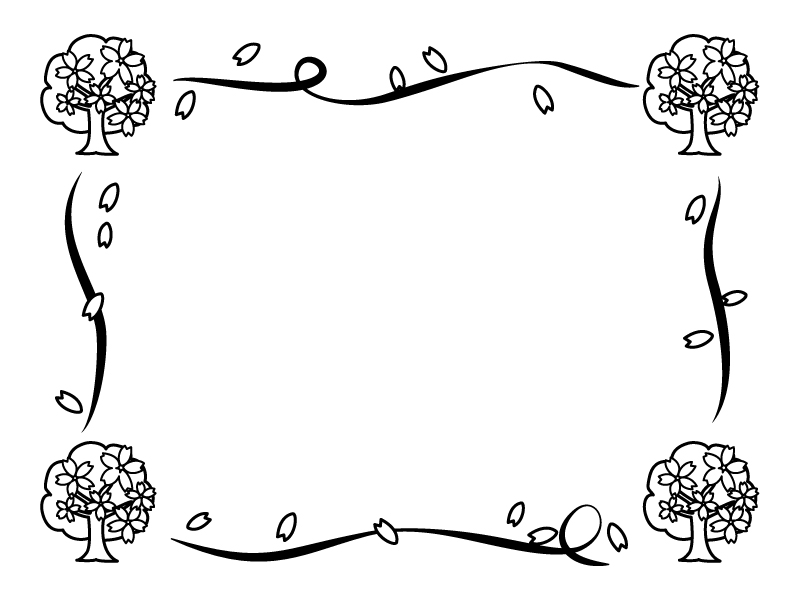 桜の木とリボンの白黒囲みフレーム飾り枠イラスト 無料イラスト かわいいフリー素材集 フレームぽけっと