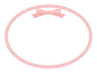 リボンのピンク色の楕円フレーム飾り枠イラスト