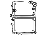桜と縦に２つ並んだ立て看板の白黒フレーム飾り枠イラスト