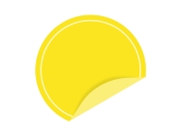 めくれた黄色い円形のシール・ラベルのフレーム飾り枠イラスト