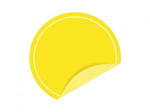 めくれた黄色い円形のシール・ラベルのフレーム飾り枠イラスト