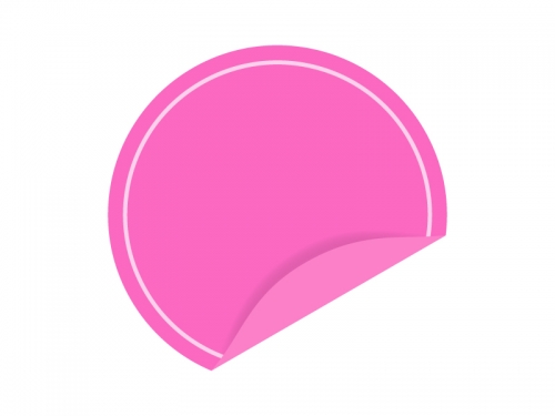 めくれたピンクの円形のシール・ラベルのフレーム飾り枠イラスト
