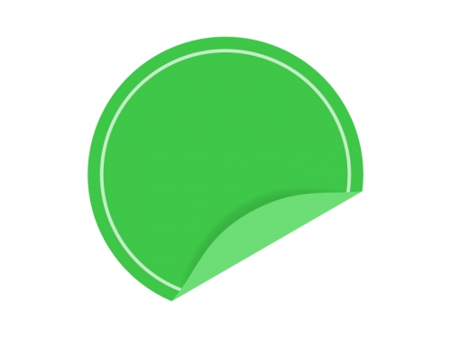めくれた緑色の円形のシール・ラベルのフレーム飾り枠イラスト