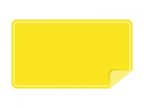 めくれた黄色い横長のシール・ラベルのフレーム飾り枠イラスト