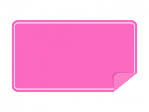 めくれたピンクの横長のシール・ラベルのフレーム飾り枠イラスト