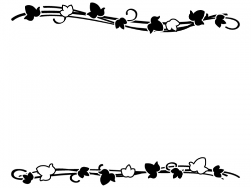 アイビー（蔦・ツタ）葉っぱの上下白黒フレーム飾り枠イラスト