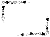 アイビー（蔦・ツタ）葉っぱの白黒フレーム飾り枠イラスト