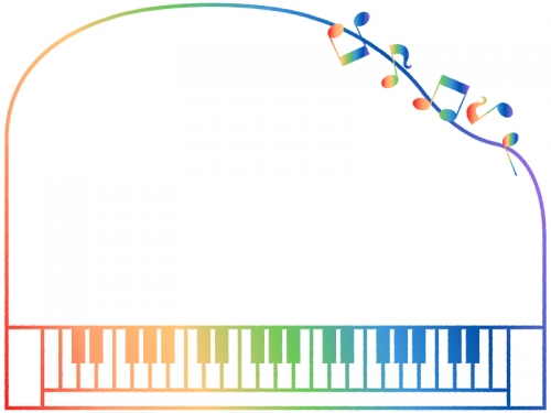 グラデーションのピアノの形と音符のフレーム飾り枠イラスト