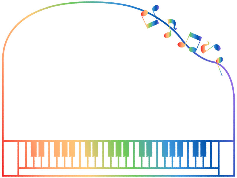 グラデーションのピアノの形と音符のフレーム飾り枠イラスト 無料イラスト かわいいフリー素材集 フレームぽけっと