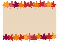 色鮮やかな紅葉（もみじ）の茶色上下フレーム飾り枠イラスト