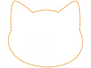 ネコの顔の形のオレンジ色の点線フレーム飾り枠イラスト