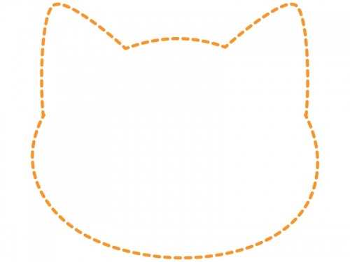 ネコの顔の形のオレンジ色の点線フレーム飾り枠イラスト