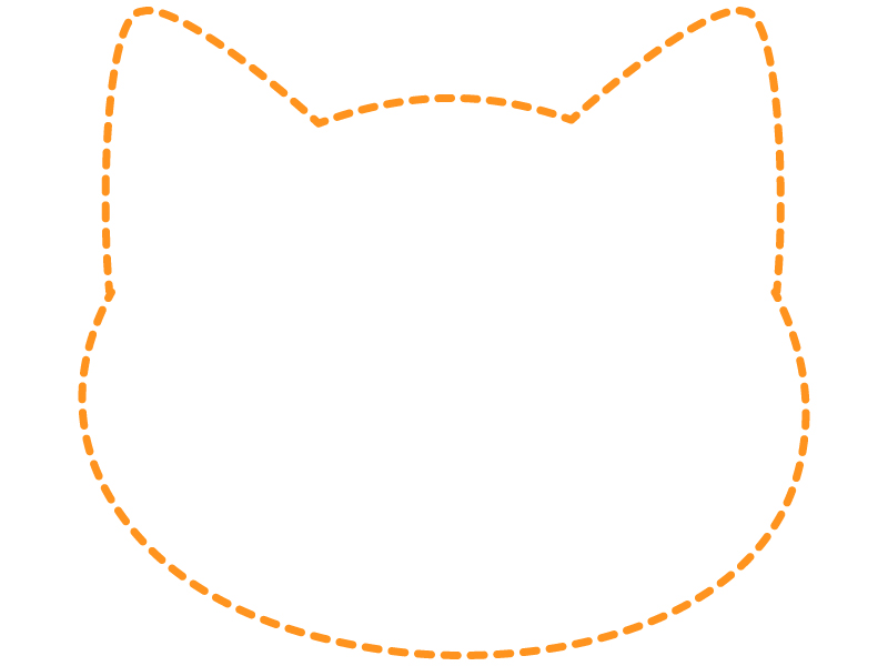 ネコの顔の形のオレンジ色の点線フレーム飾り枠イラスト 無料イラスト かわいいフリー素材集 フレームぽけっと
