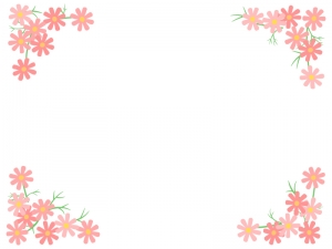 四隅のコスモスの花のフレーム飾り枠イラスト
