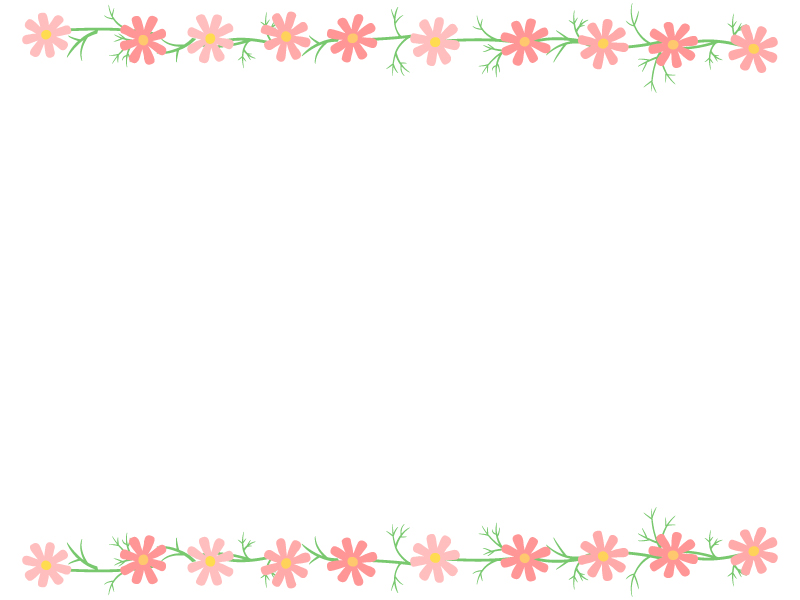 コスモスの花の上下フレーム飾り枠イラスト 無料イラスト かわいいフリー素材集 フレームぽけっと