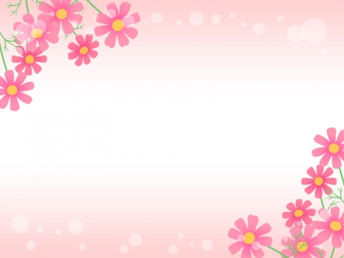 コスモスとピンク色背景のフレーム飾り枠イラスト