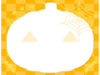 ハロウィン・かぼちゃの形とチェック模様のフレーム飾り枠イラスト