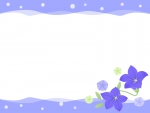 桔梗（キキョウ）の花と水玉の紫色上下フレーム飾り枠イラスト