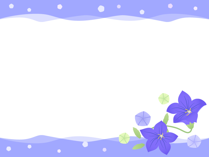 桔梗 キキョウ の花と水玉の紫色上下フレーム飾り枠イラスト 無料イラスト かわいいフリー素材集 フレームぽけっと