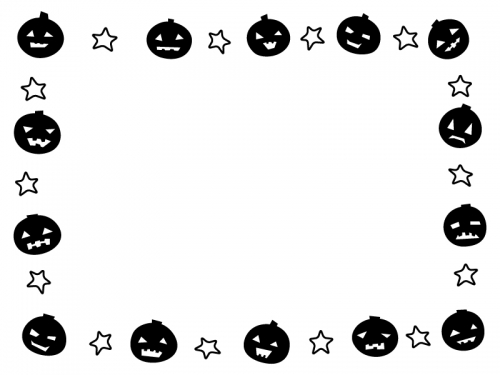 ハロウィン・かぼちゃと星の白黒囲みフレーム飾り枠イラスト
