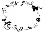 ハロウィン・おばけや黒猫の白黒点線もこもこフレーム飾り枠イラスト