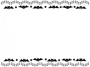 ハロウィン・コウモリと星の飾りの白黒上下フレーム飾り枠イラスト