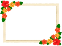 ハイビスカスの花のベージュ色フレーム飾り枠イラスト