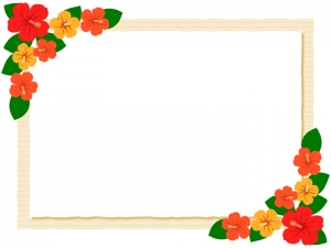 ハイビスカスの花のベージュ色フレーム飾り枠イラスト