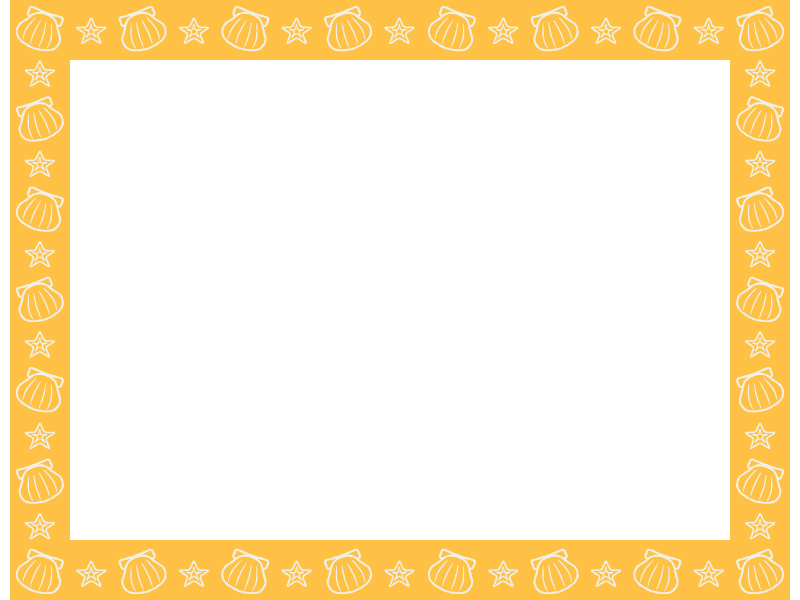 貝やヒトデの黄色四角フレーム飾り枠イラスト 無料イラスト かわいいフリー素材集 フレームぽけっと