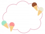 アイスクリームのピンク色点線もこもこフレーム飾り枠イラスト