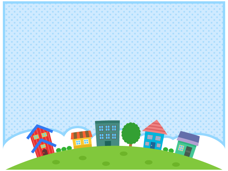 建物・街並みと水玉模様のフレーム飾り枠イラスト | 無料イラスト