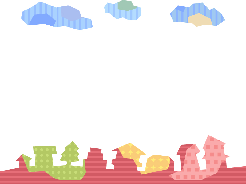 カクカクした建物 街並みと雲のフレーム飾り枠イラスト 無料イラスト かわいいフリー素材集 フレームぽけっと