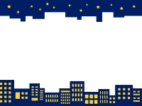 夜空と建物・街並みの上下フレーム飾り枠イラスト
