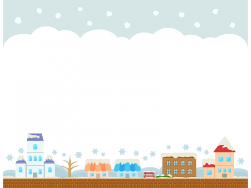 冬の建物・街並みと空の上下フレーム飾り枠イラスト