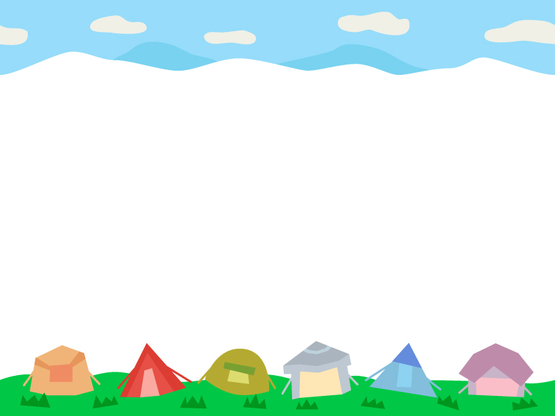 空と並んだテントのキャンプの上下フレーム飾り枠イラスト 無料イラスト かわいいフリー素材集 フレームぽけっと