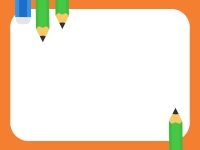 緑色の鉛筆と消しゴムのオレンジ色フレーム飾り枠イラスト