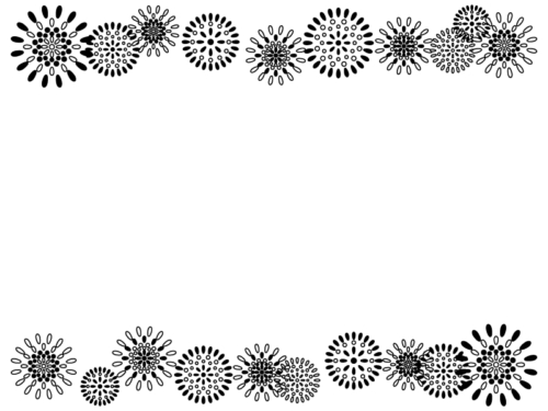 花火の模様の白黒上下フレーム飾り枠イラスト
