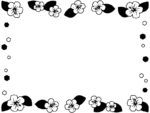 ハイビスカスの花の白黒囲みフレーム飾り枠イラスト